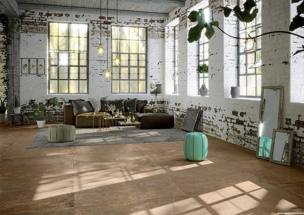 Loft met Serenissima Studio 50 metaallook tegelvloer