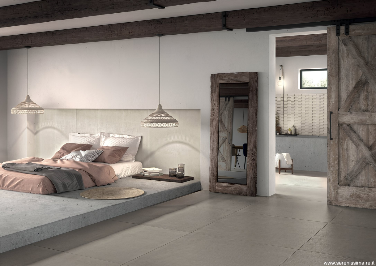 Badkamer met betonlook wand- en vloertegels