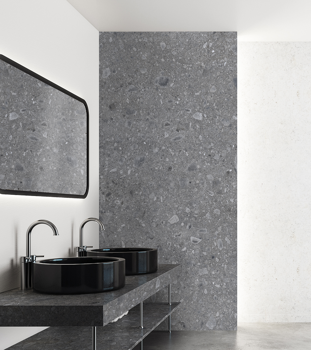 Badkamer met XXL natuursteenlook slabs van EnergieKer