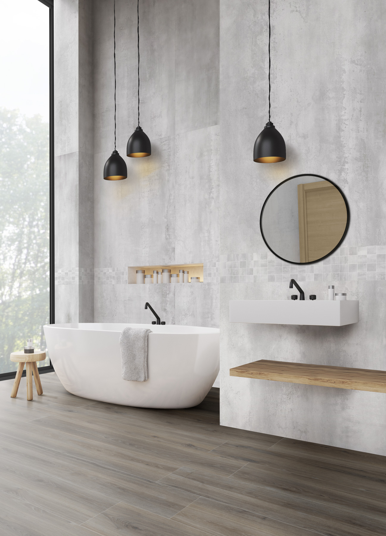 Badkamer met EnergieKer Oxidatio metaallook tegels