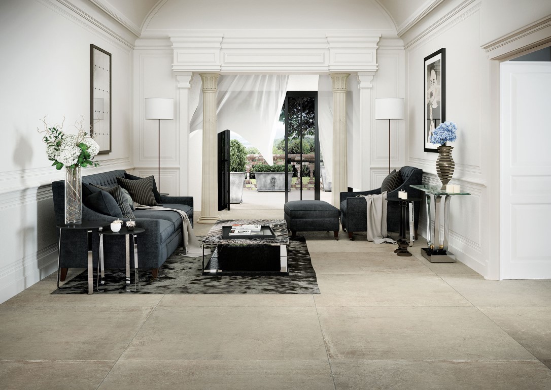 Serenissima Promenade betonlook tegels in de woonkamer