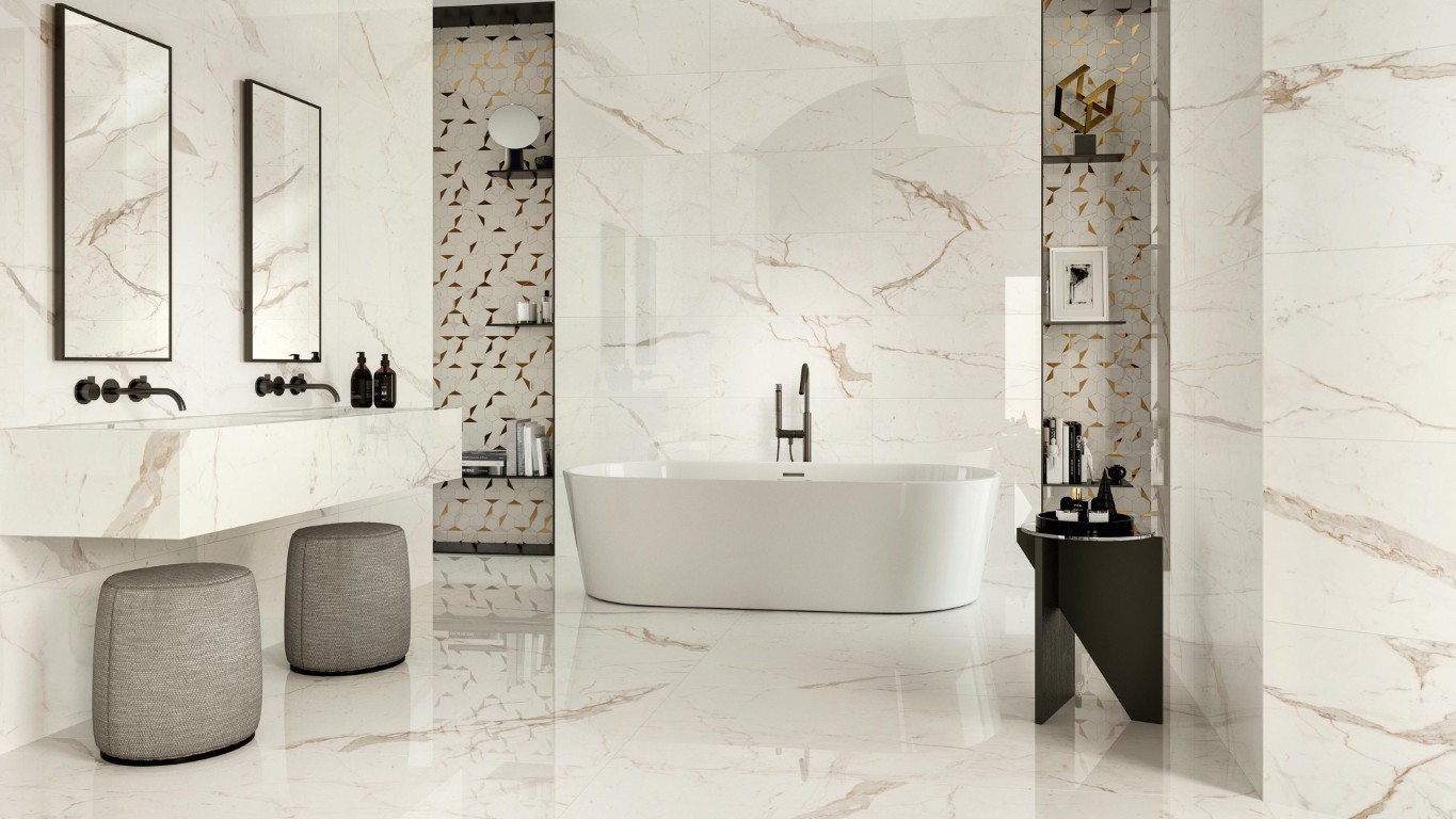 Marmerlook tegels Atlas Concorde Marvel Shine Calacatta Prestigio