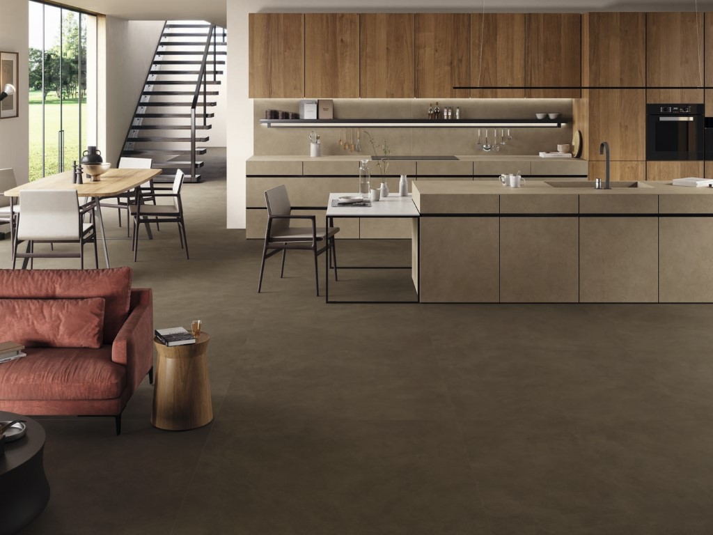 Betonlook tegels Atlas Concorde Boost Natural Ecru en Umber