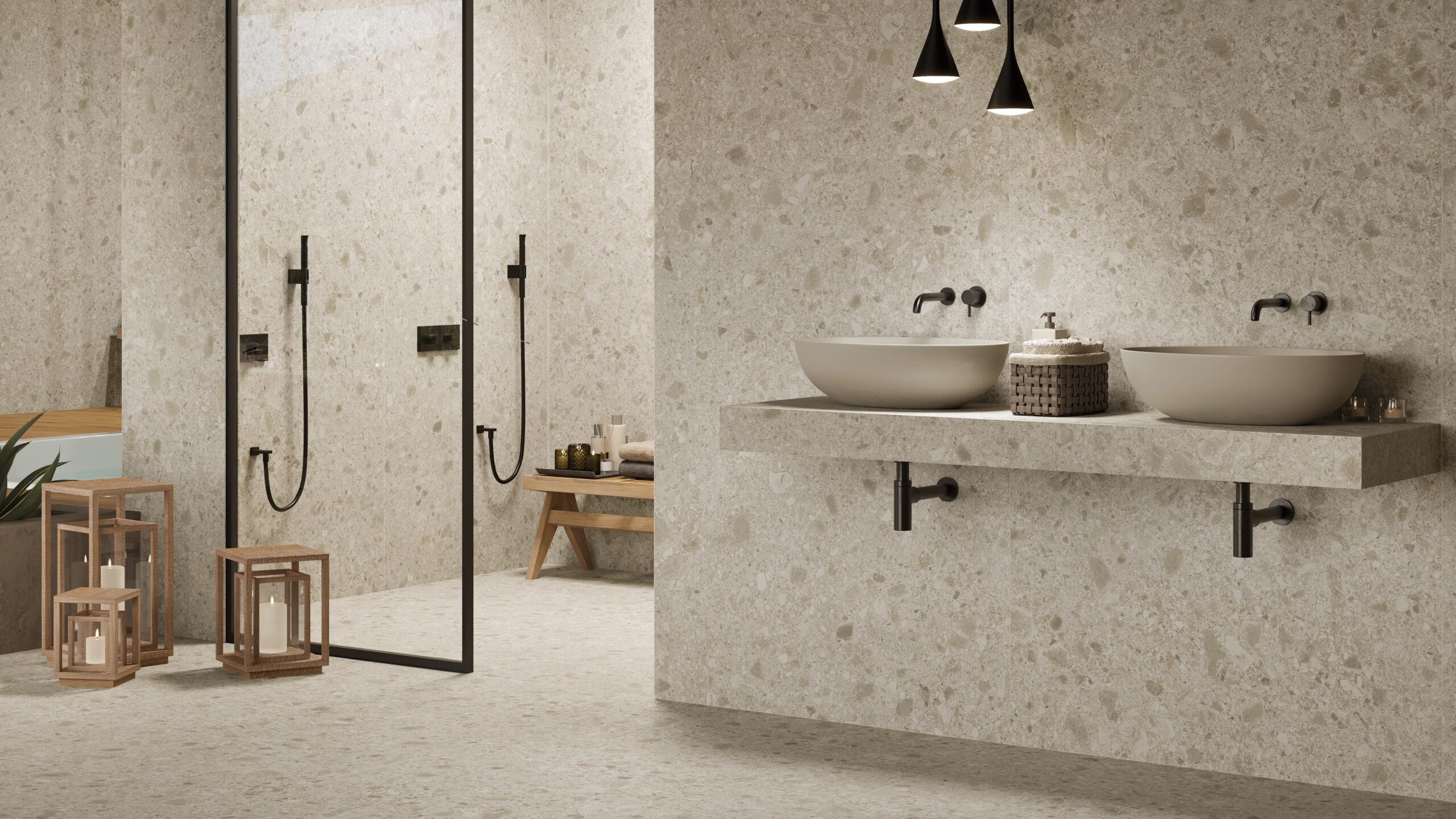 Natuursteenlook tegels Atlas Concorde Boost Mix Ivory in een interieur